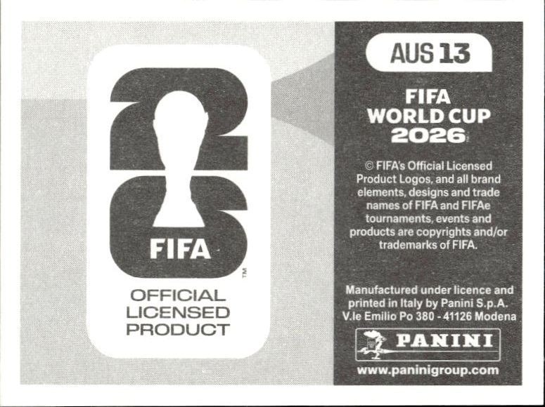2026 Panini FIFA World Cup Australia #AUS 13 soccer trading card back