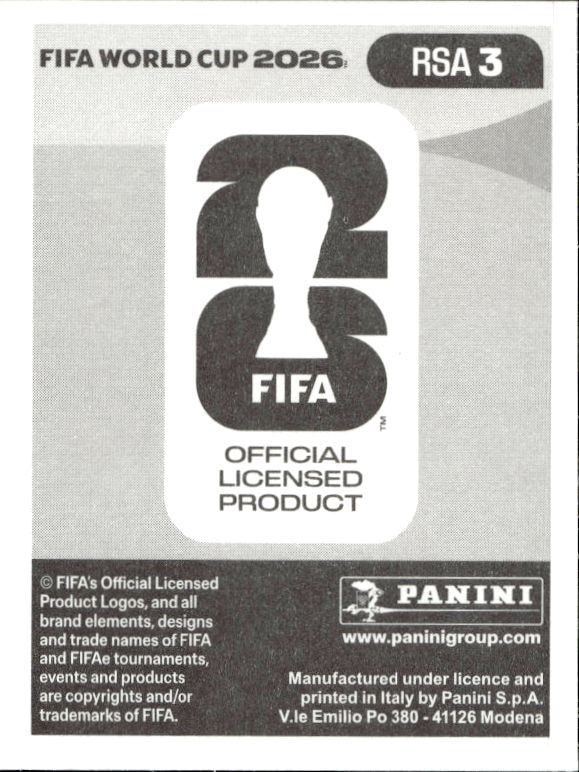 2026 Panini FIFA World Cup Sipho Chaine #RSA 3 soccer trading card back