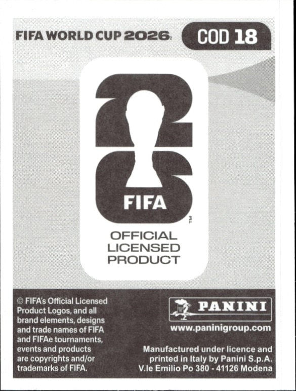 2026 Panini FIFA World Cup Fiston Mayele #COD 18 soccer trading card back