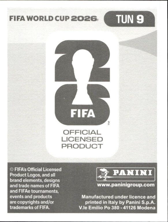 2026 Panini FIFA World Cup Ellyes Skhiri #TUN 9 soccer trading card back