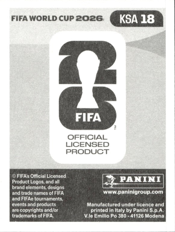 2026 Panini FIFA World Cup Feras Albrikan #KSA 18 soccer trading card back