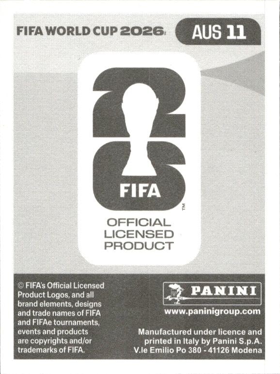 2026 Panini FIFA World Cup Jackson Irvine #AUS 11 soccer trading card back