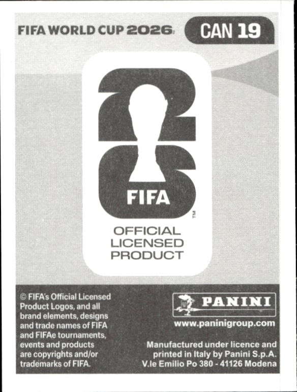 2026 Panini FIFA World Cup Cyle Larin #CAN 19 soccer trading card back