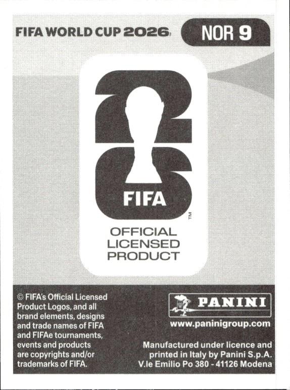 2026 Panini FIFA World Cup Morten Thorsby #NOR 9 soccer trading card back