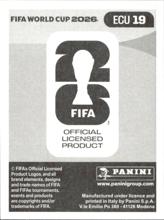 2026 Panini FIFA World Cup Kevin Rodríguez #ECU 19 soccer trading card back