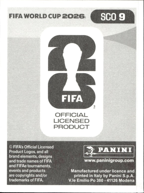 2026 Panini FIFA World Cup Anthony Ralston #SCO 9 soccer trading card back