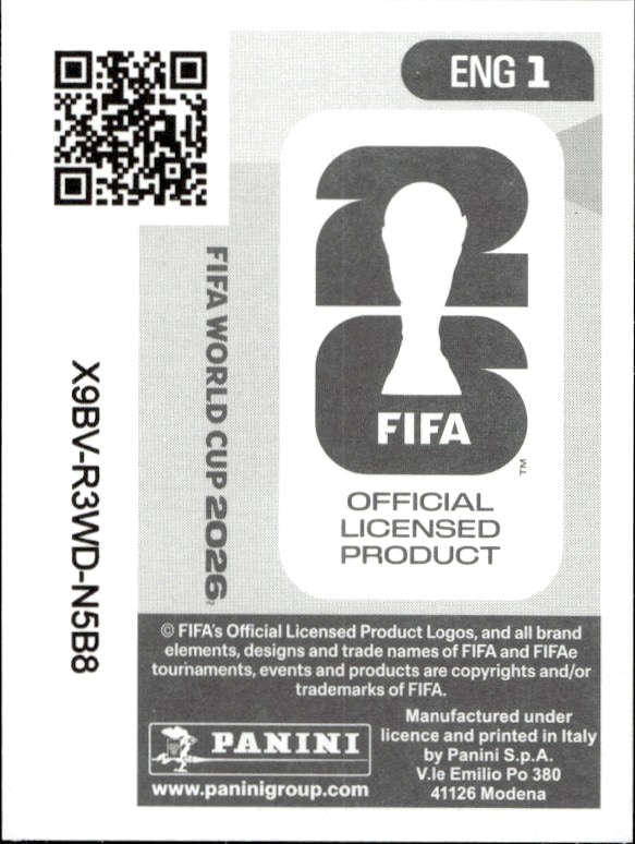 2026 Panini FIFA World Cup England #ENG 1 soccer trading card back