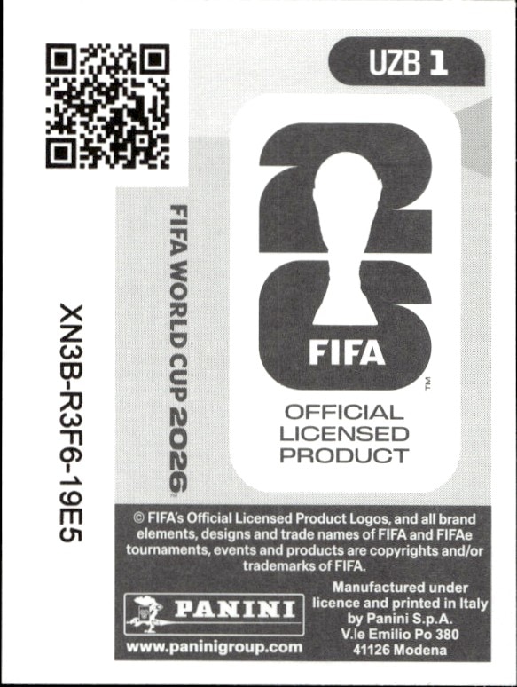 2026 Panini FIFA World Cup Uzbekistan #UZB 1 soccer trading card back