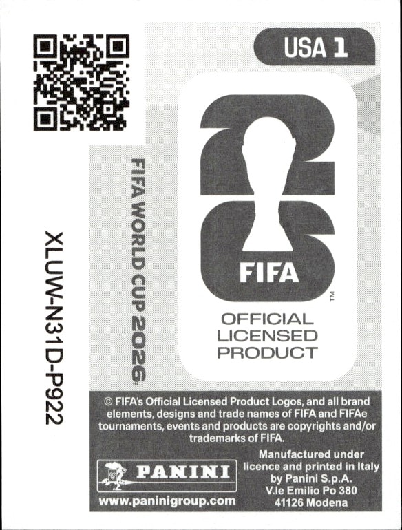 2026 Panini FIFA World Cup Usa #USA 1 soccer trading card back