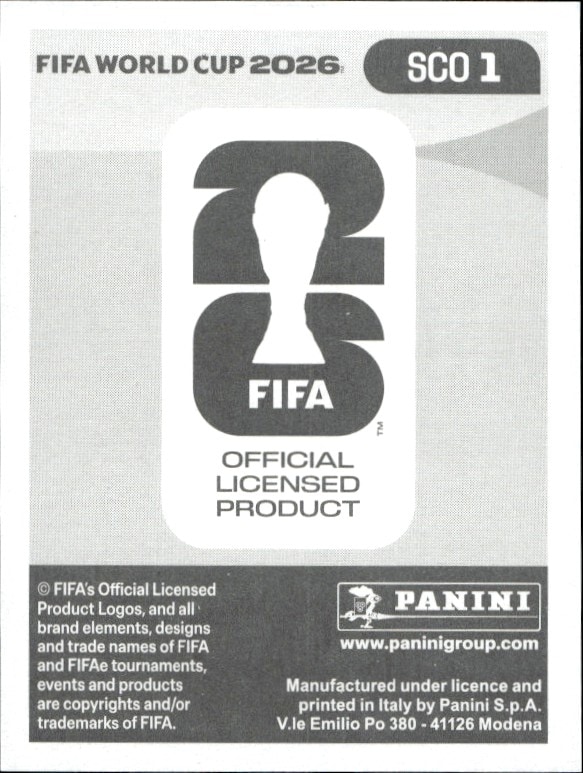 2026 Panini FIFA World Cup Scotland #SCO 1 soccer trading card back
