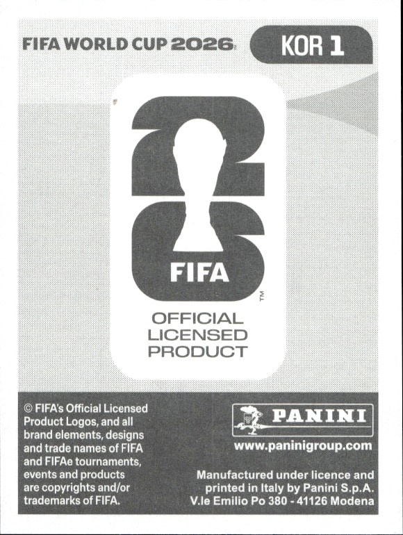 2026 Panini FIFA World Cup South Korea #KOR 1 soccer trading card back