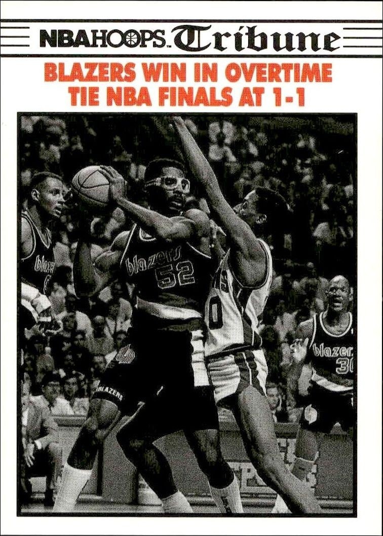 1990-91 SkyBox NBA Hoops Blazers Win In Overtime - Tie Nba Finals At 1-1 #338 trading card