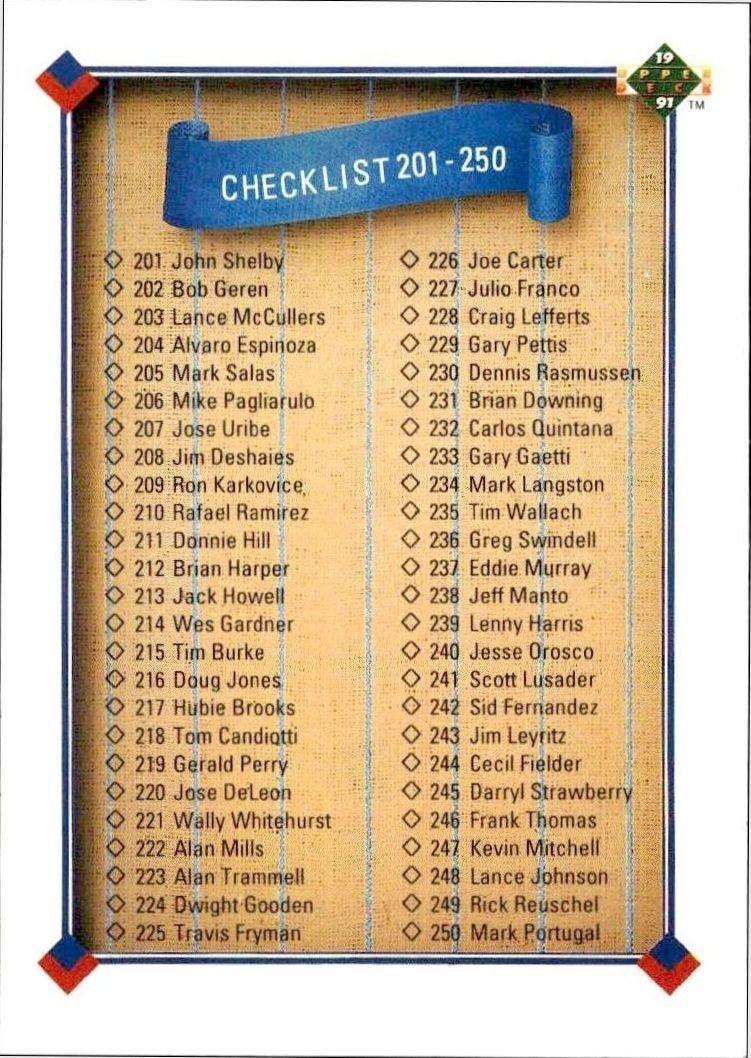 1991 Upper Deck Low Number Checklist #300 trading card