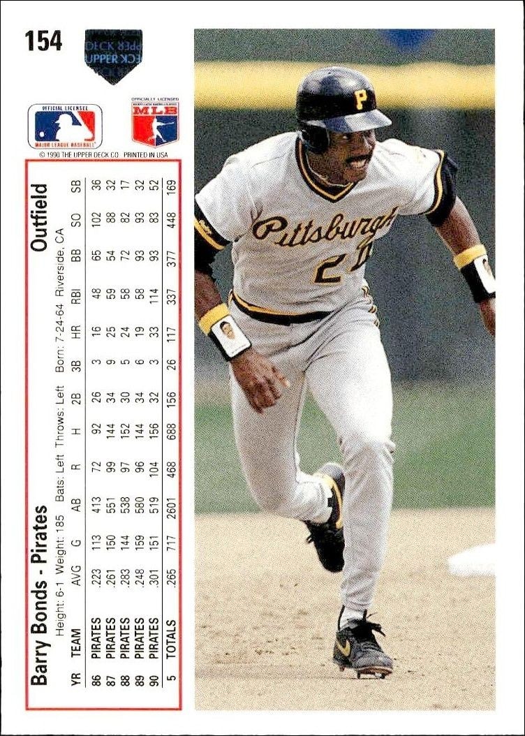 1991 Upper Deck Low Number Barry Bonds #154 baseball trading card back