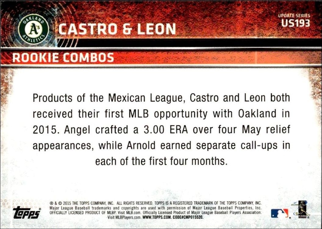 2015 Topps Update Series Angel Castro #US193 baseball trading card back
