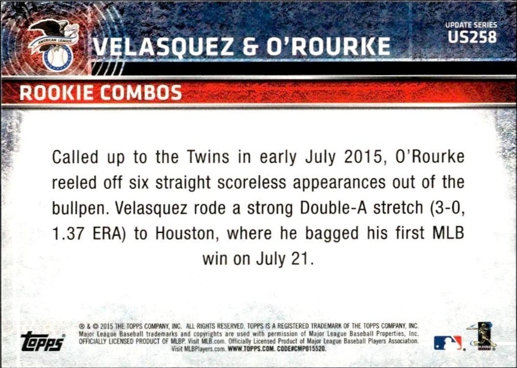2015 Topps Update Series Vincent Velasquez #US258 baseball trading card back