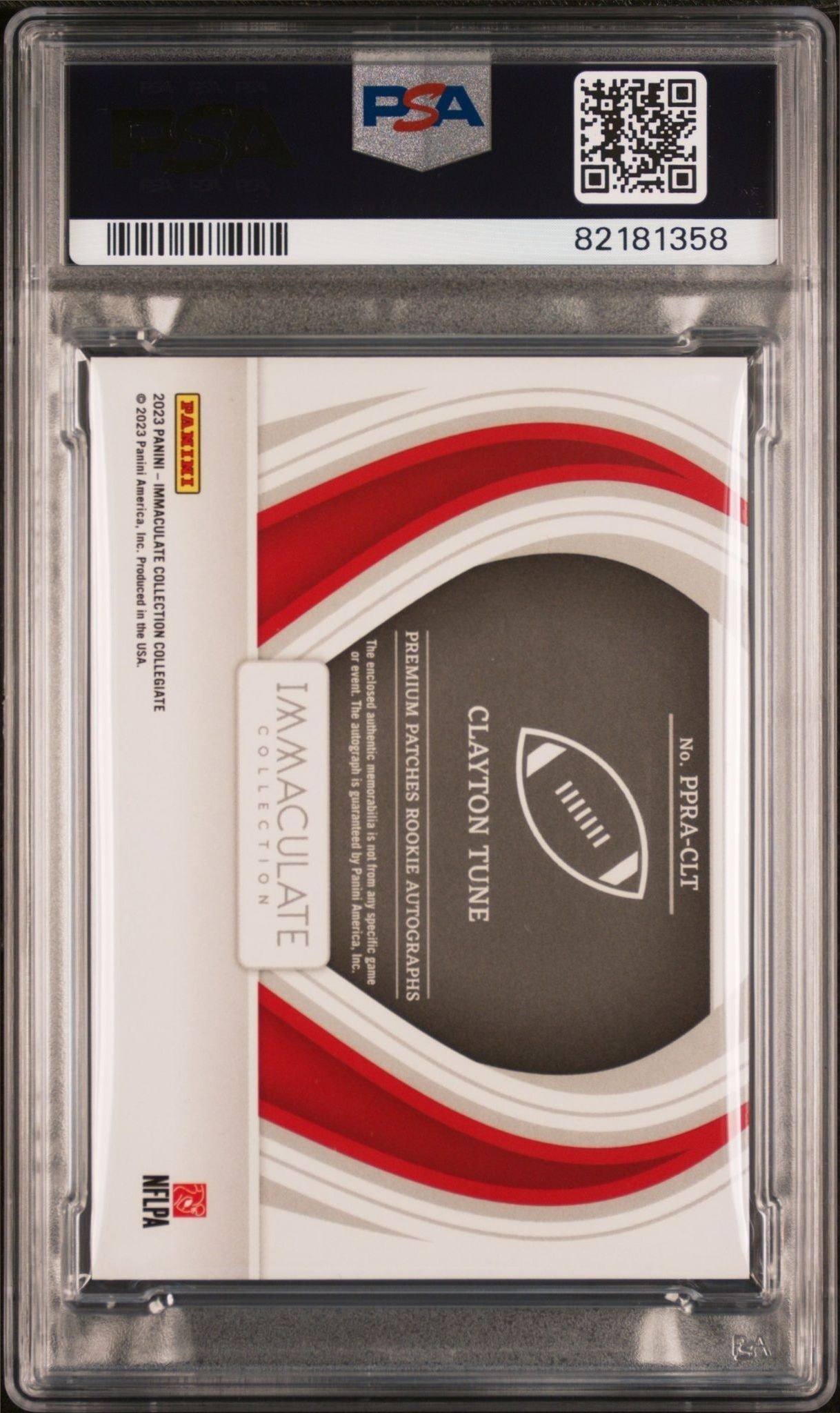 2023 Panini Immaculate Collection Collegiate Clayton Tune #PPRA-CLT football trading card back