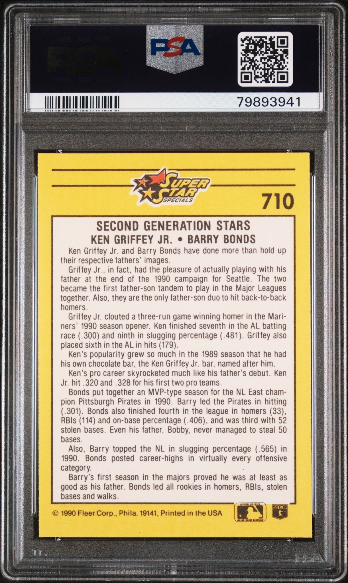 1991 Fleer Ken Griffey #710 baseball trading card back