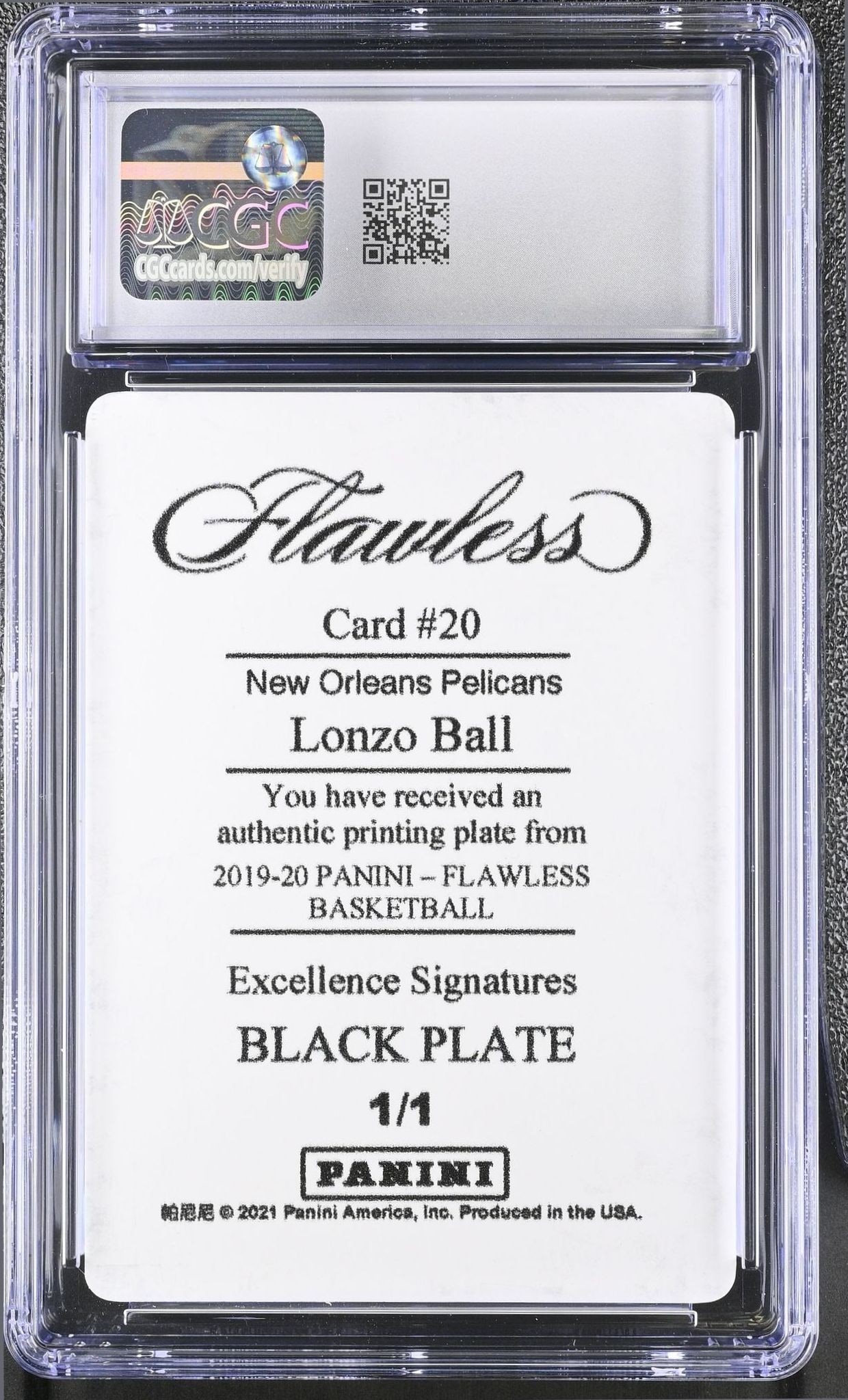 2019-20 Flawless Flawless Lonzo Ball #20 basketball trading card back