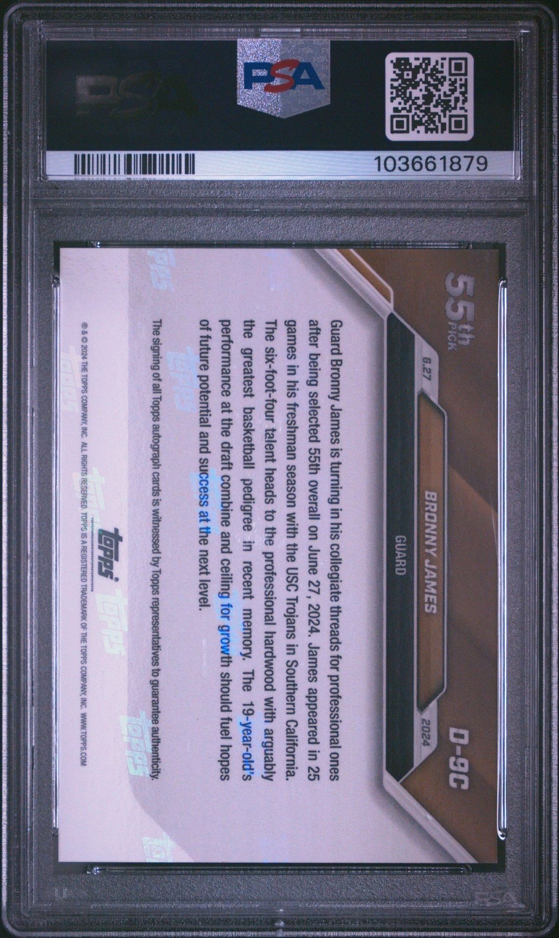 2024-25 Topps Draft Bronny James #D9C basketball trading card back