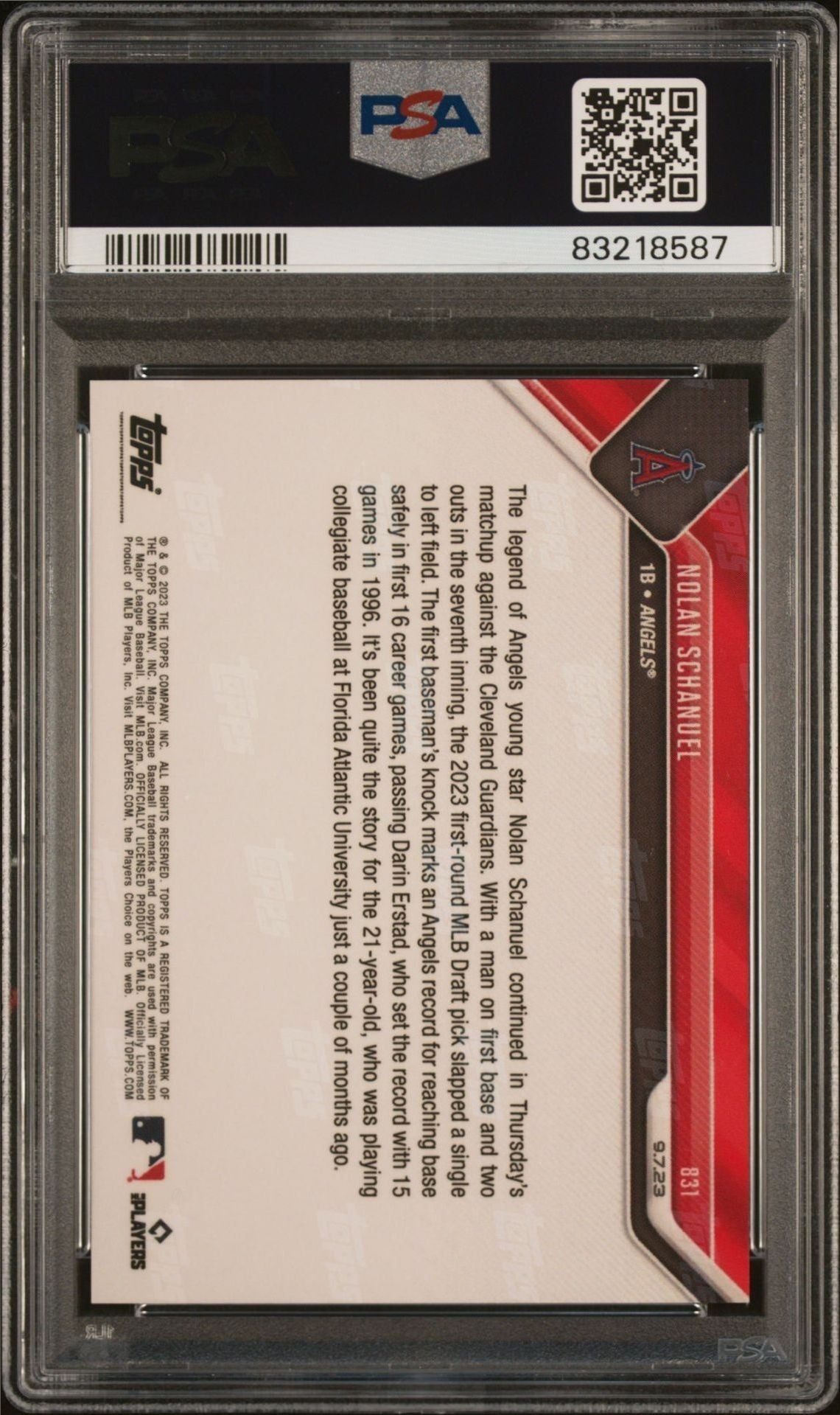 2023 Topps Now Nolan Schanuel #831 baseball trading card back