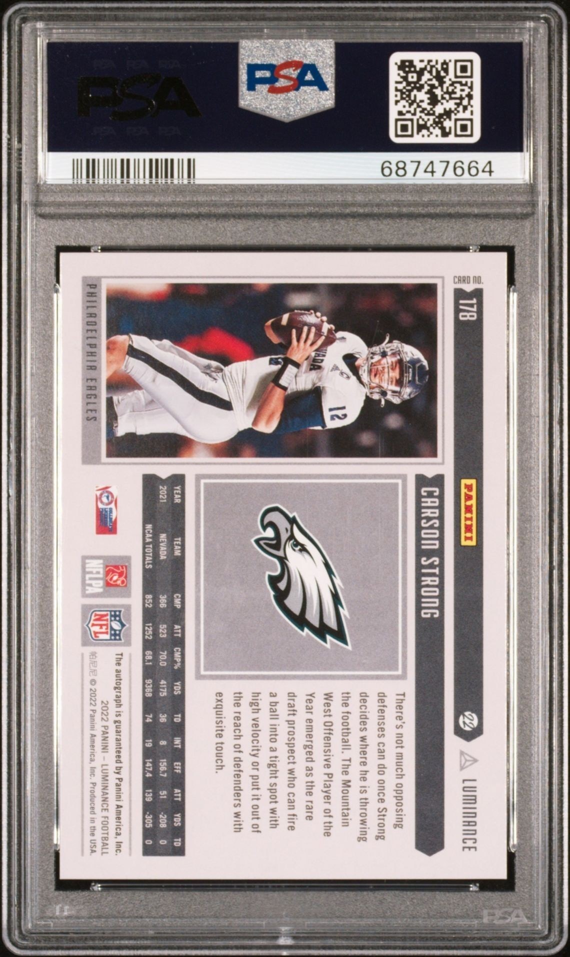 2022 Panini Luminance Carson Strong #178 football trading card back