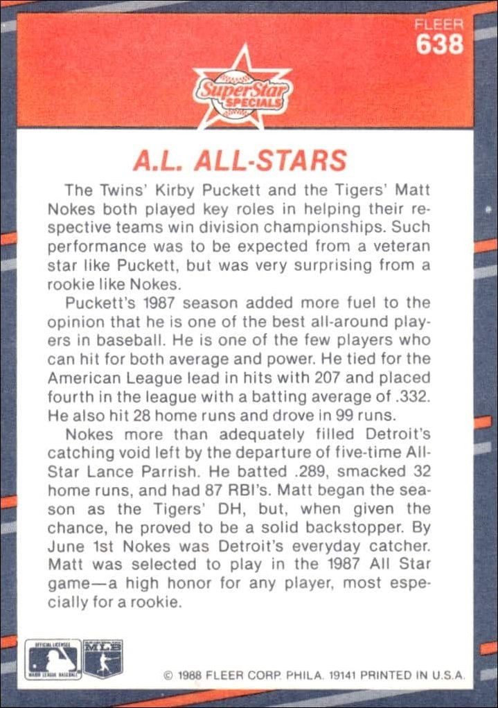 1988 Fleer Matt Nokes #638 baseball trading card back