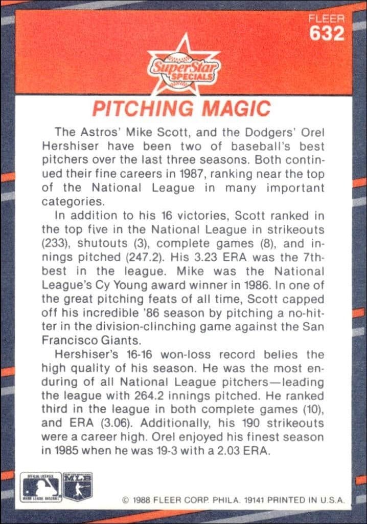 1988 Fleer Mike Scott #632 baseball trading card back
