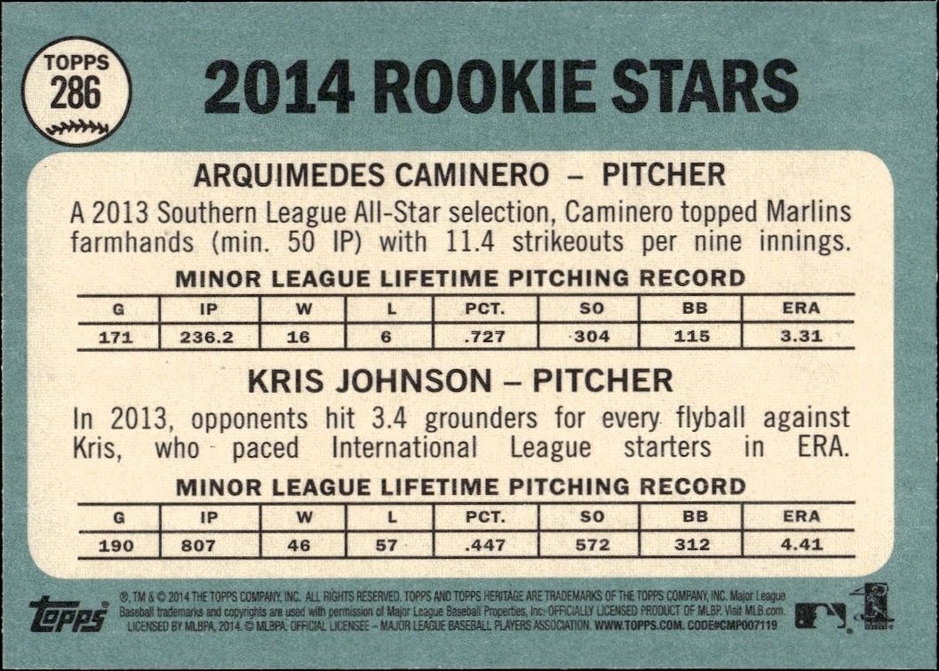 2014 Topps Heritage Arquimedes Caminero #286 baseball trading card back