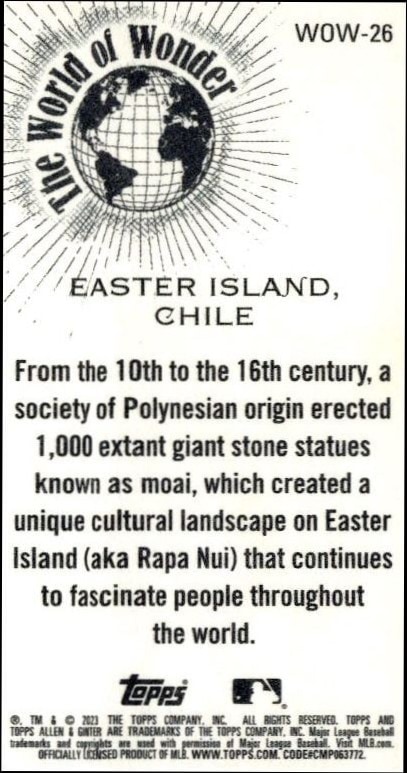 2023 Topps Allen & Ginter Easter Island #WOW-26 baseball trading card back