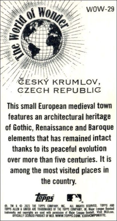 2023 Topps Allen & Ginter Cesky Krumlov #WOW-29 baseball trading card back