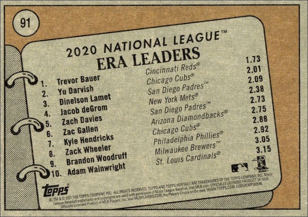 2021 Topps Heritage Dinelson Lamet #91 baseball trading card back