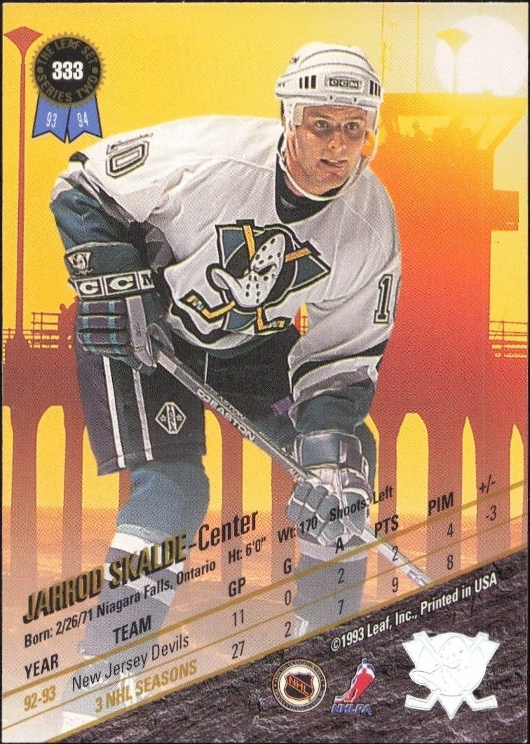 1993-94 Leaf Series 2 Jarrod Skalde #333 hockey trading card back