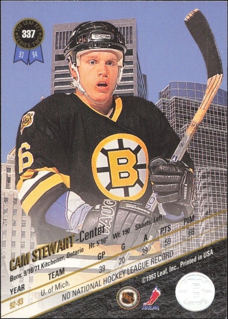 1993-94 Leaf Series 2 Cam Stewart #337 hockey trading card back