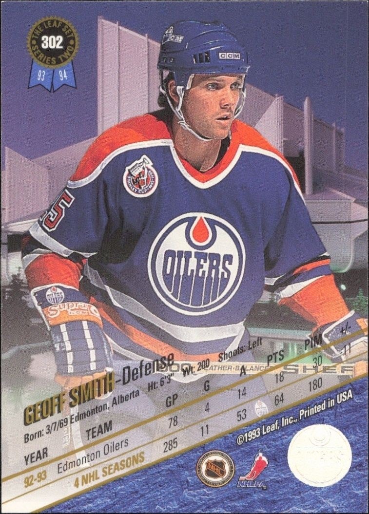 1993-94 Leaf Series 2 Geoff Smith #302 hockey trading card back