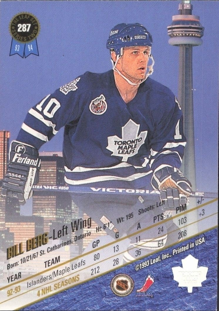 1993-94 Leaf Series 2 Bill Berg #287 hockey trading card back