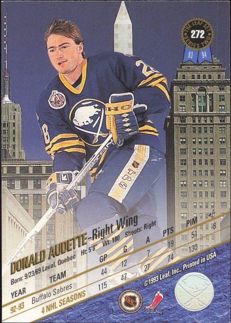 1993-94 Leaf Series 2 Donald Audette #272 hockey trading card back