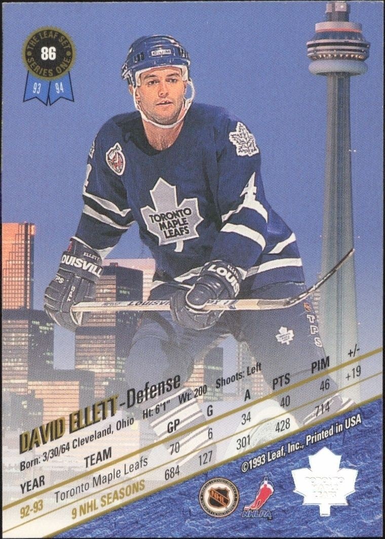1993-94 Leaf David Ellett #86 hockey trading card back