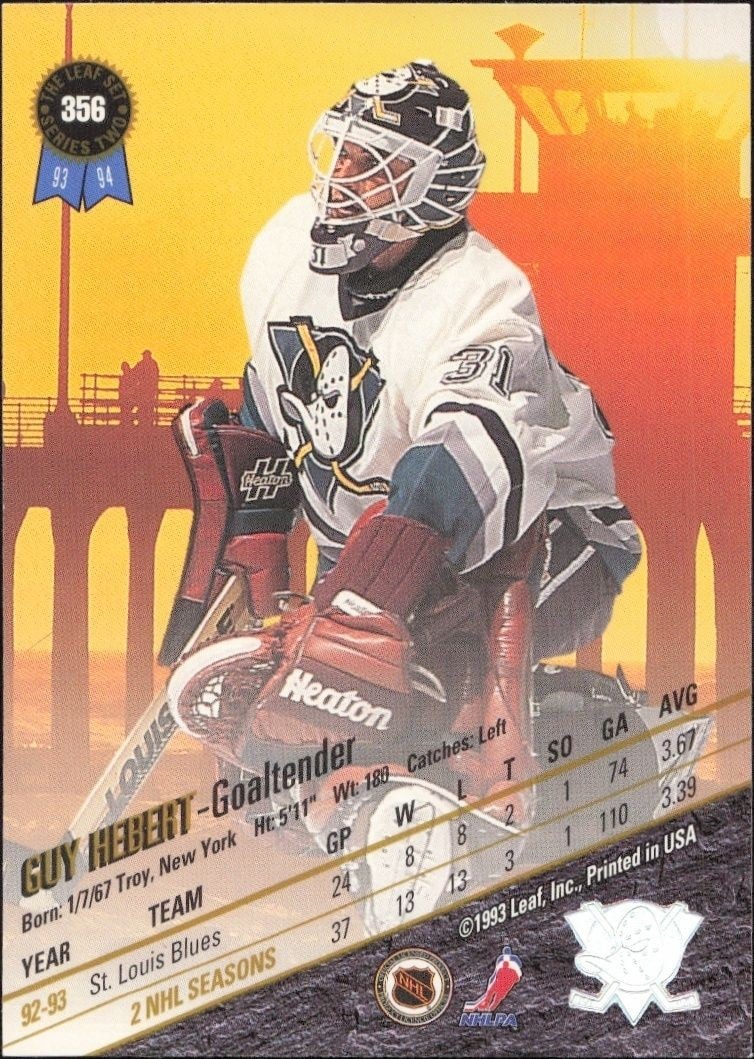 1993-94 Leaf Series 2 Guy Hebert #356 hockey trading card back