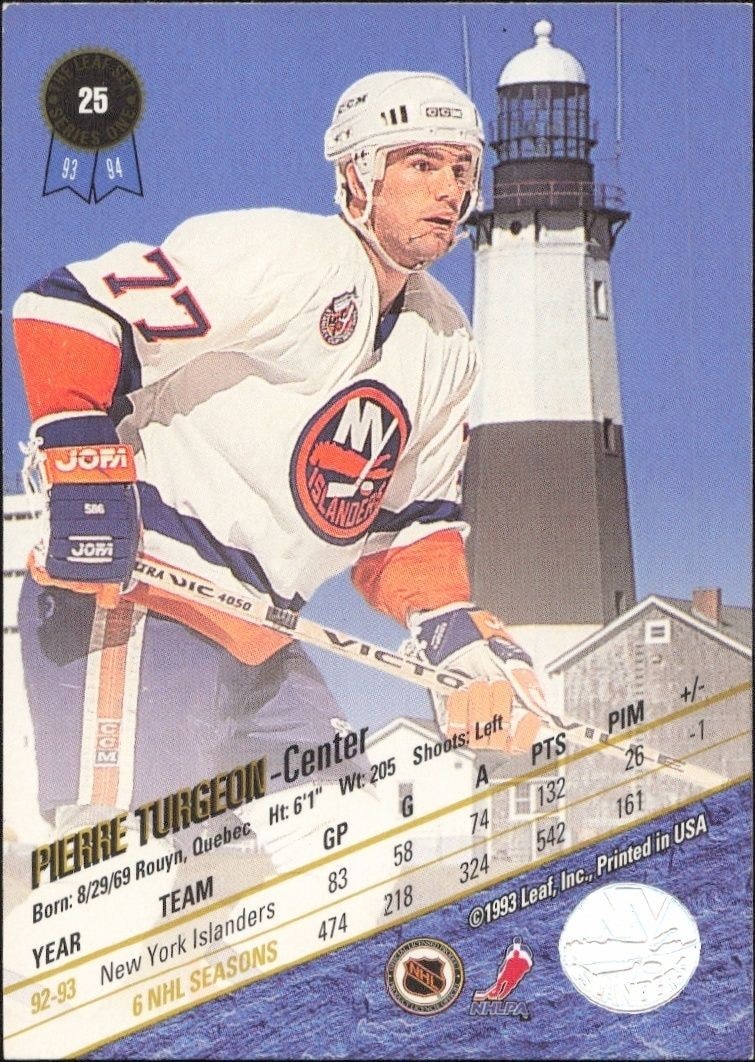 1993-94 Leaf Pierre Turgeon #25 hockey trading card back