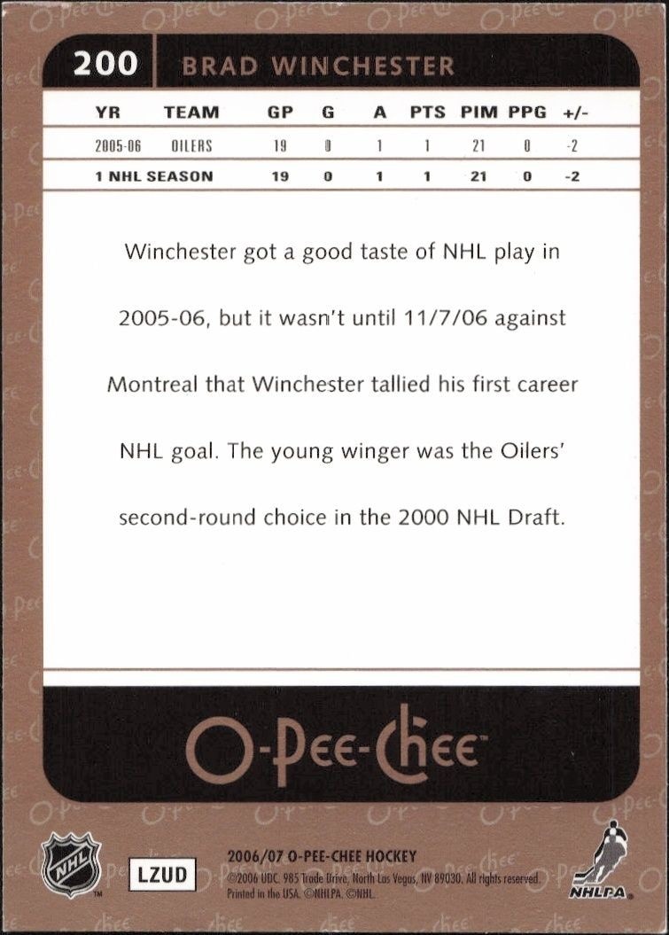 2006-07 O-Pee-Chee Brad Winchester #200 hockey trading card back