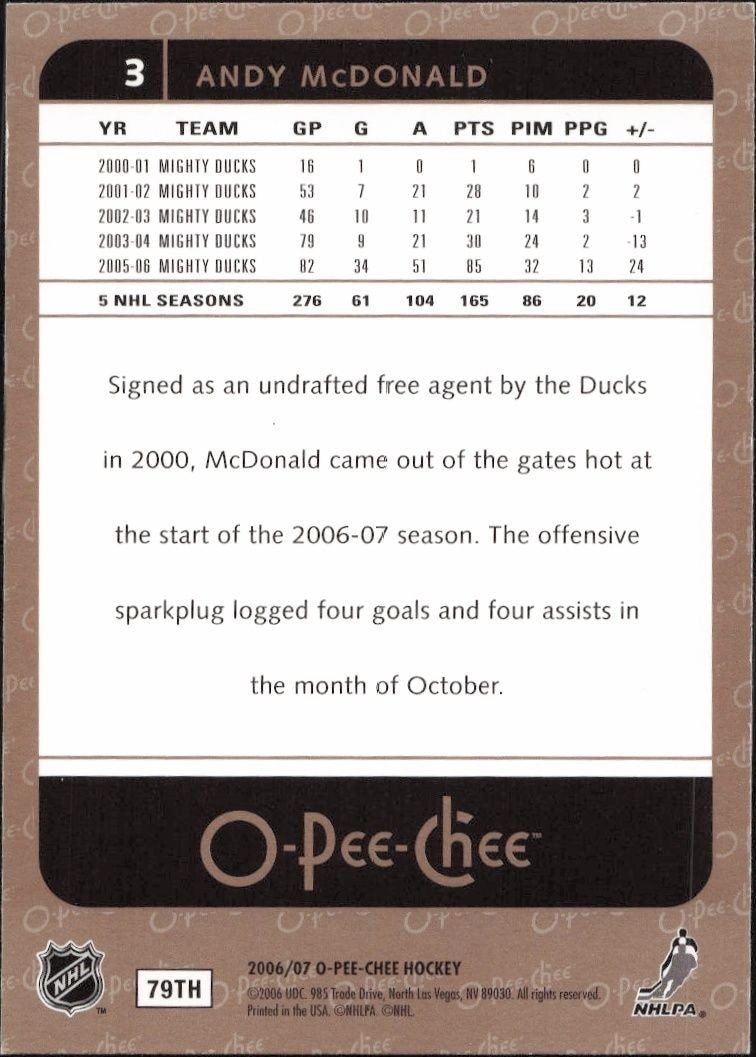 2006-07 O-Pee-Chee Andy McDonald #3 hockey trading card back