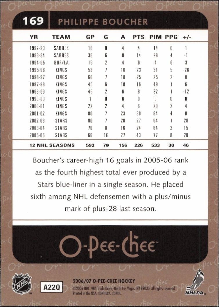 2006-07 O-Pee-Chee Philippe Boucher #169 hockey trading card back