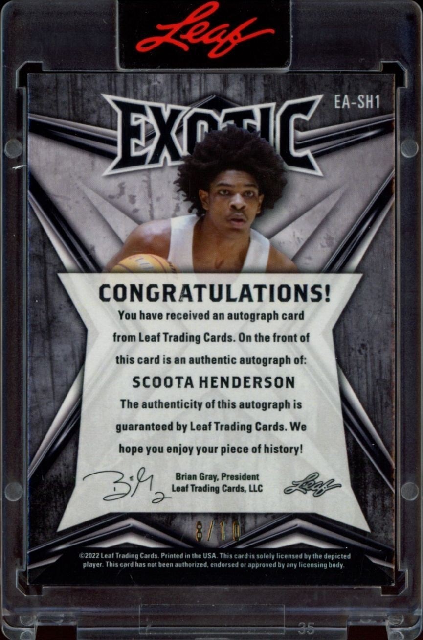 2022-23 Leaf Exotic Scoot Henderson #EA-SH1 basketball trading card back