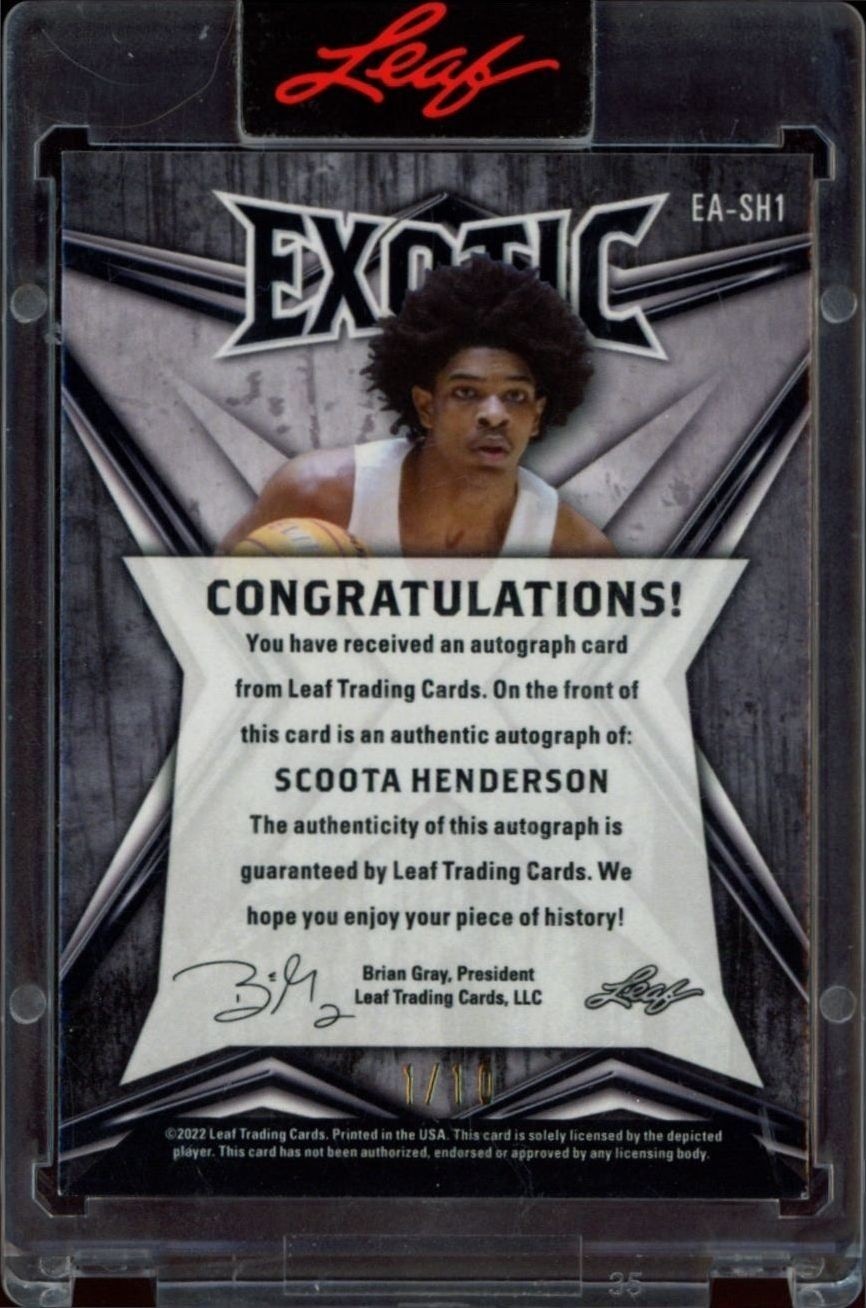 2022-23 Leaf Exotic Scoot Henderson #EA-SH1 basketball trading card back