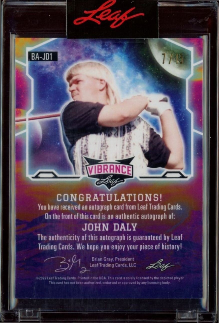 2022 Leaf Vibrance John Daly #BA-JD1 golf trading card back