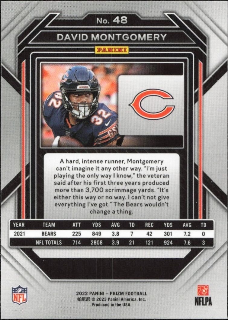2022 Panini Prizm Football David Montgomery #48 football trading card back