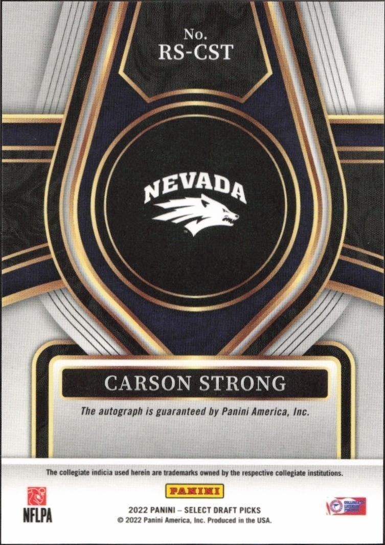 2022 Panini Select Draft Picks Carson Strong #RS-CST football trading card back