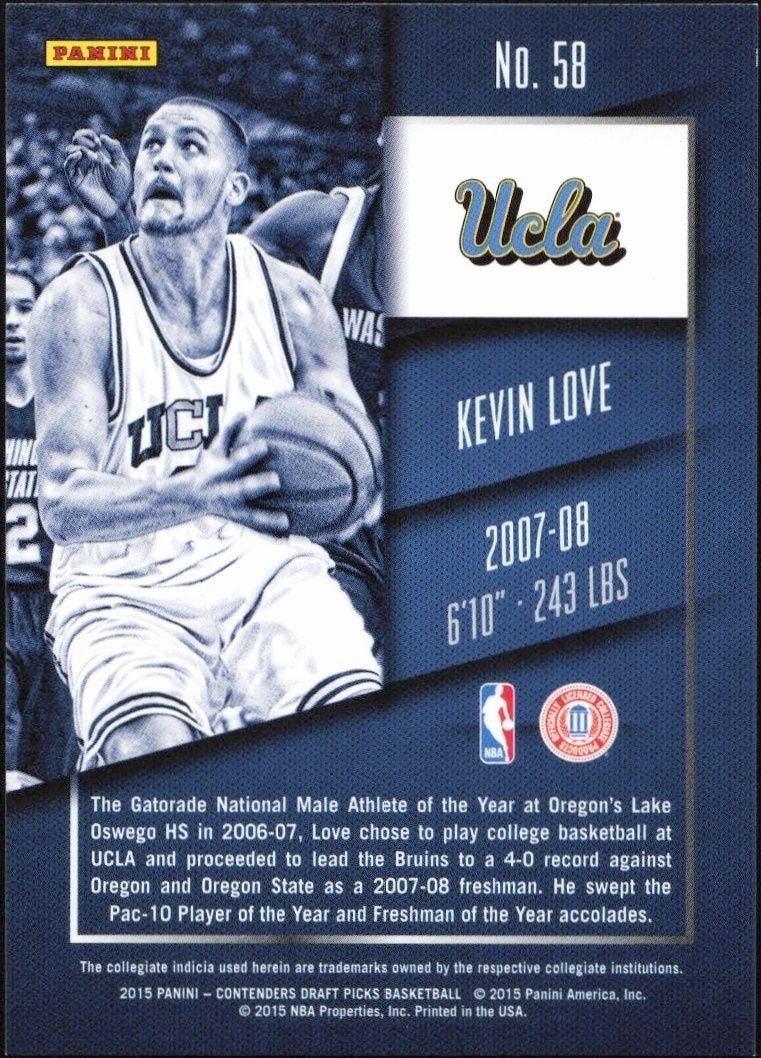 2015-16 Panini Contenders Draft Picks Kevin Love #58 basketball trading card back