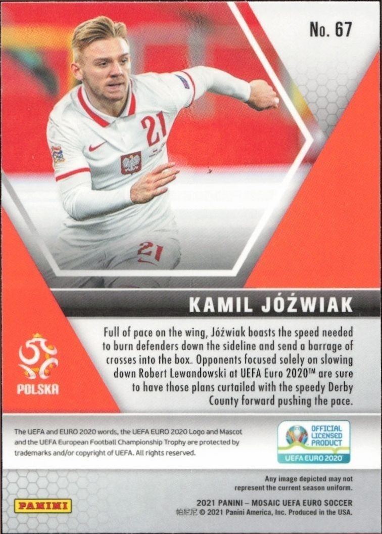 2021 Panini Mosaic Uefa Euro Kamil Józwiak #67 soccer trading card back